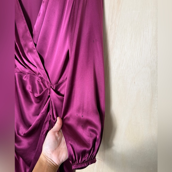 Amanda Uprichard Long‎ Sleeve Silk Roma Midi Dress Aubergine Size Medium *FLAWED - Picture 4 of 6
